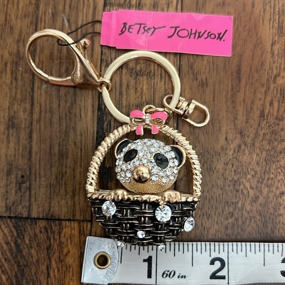 NWT Betsey Johnson Panda Bear in basket Charm Rhinestones Bag Handbag Keychain - Picture 7 of 8